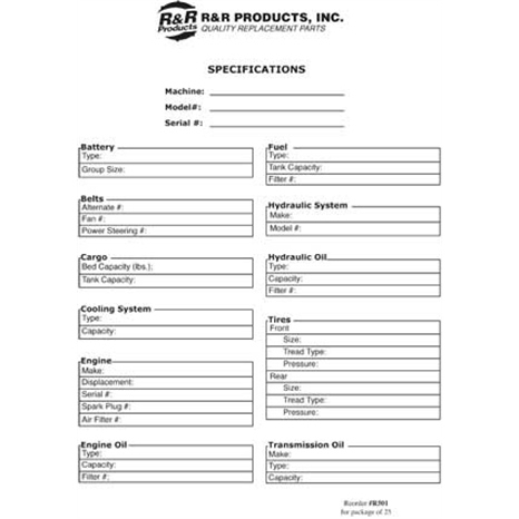 Refill sheets - equipment maintenance set/25