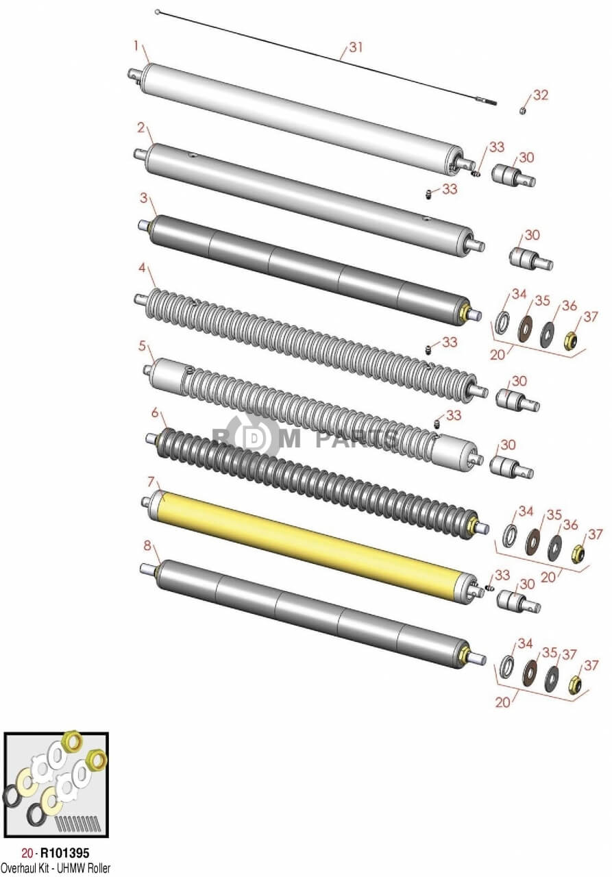 Replacement parts for John Deere 2500,2500A, 2500B, 2500E & 2500E Hybrid rollers