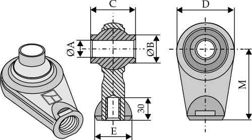 Kogel voor topstang met binnenliggende draad M38 x 2