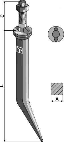 Sead harrow tooth from boron steel with oval neck along the direction of motion