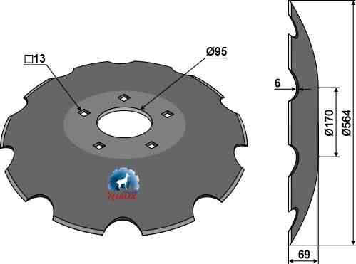 Notched disc with flat neck - Ø564 31-0744