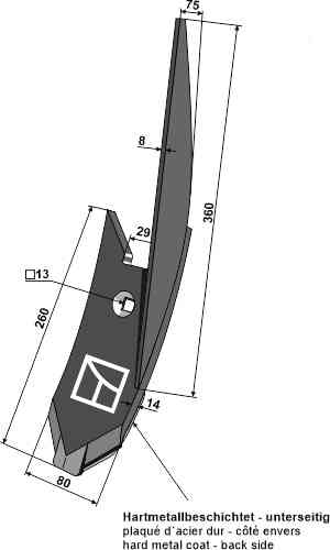 Lateral cultivator point - right fitting for Lemken Karat 3374446