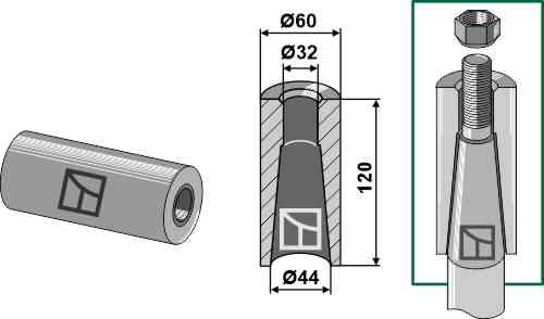 Einschweißbuchse für Zinken mit Gewinde M28
