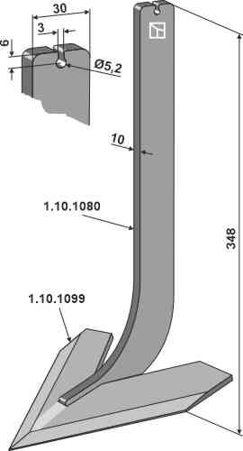 Tine with share 140mm fitting for Steketee 405614