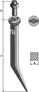 Sead harrow tooth from boron steel with oval neck across the direction of motion