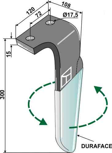 Tine for rotary harrows (duraface) - left model rh-12-del-dura