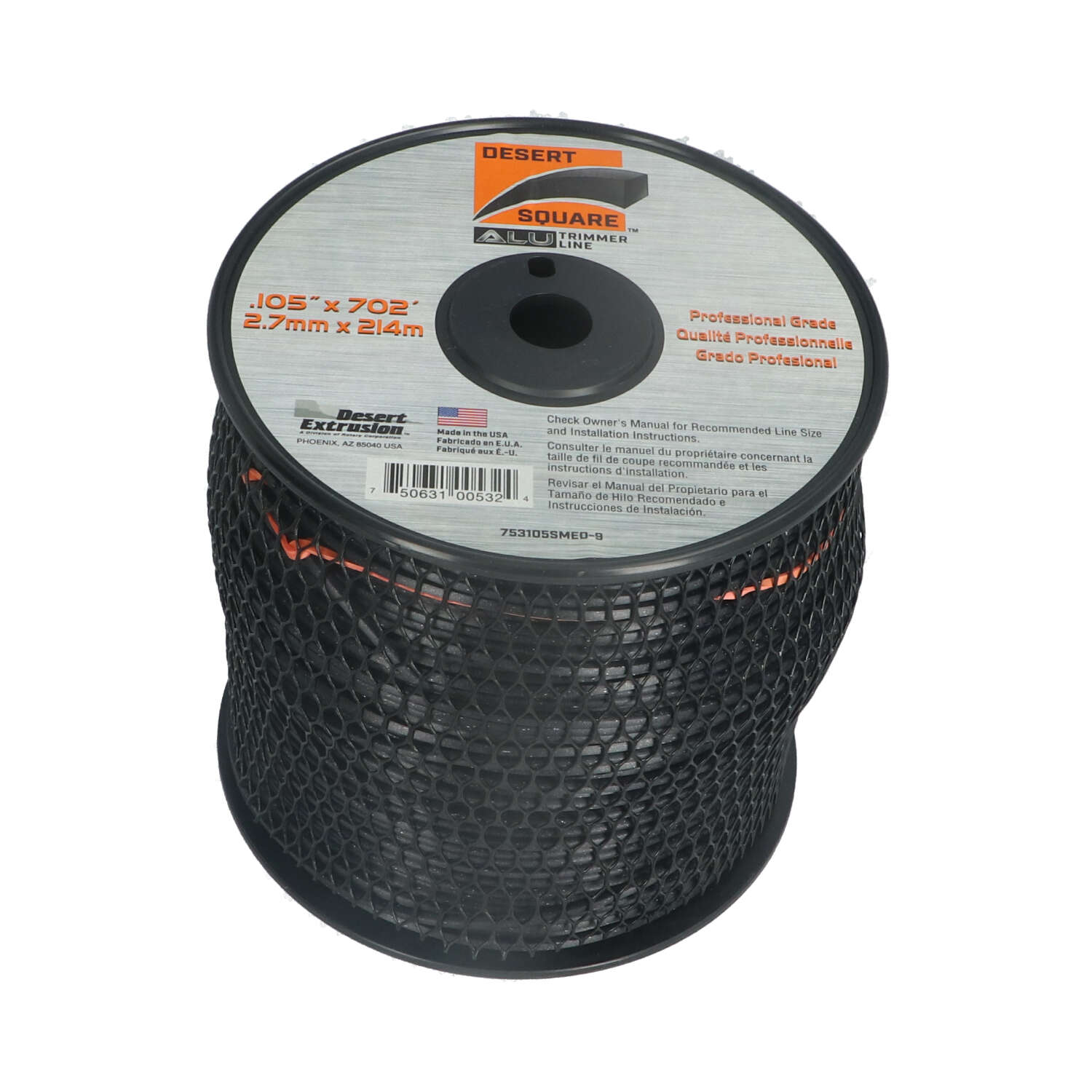 Trimmer line desert square alu medium spool black .105" / 2,7 mm 702' / 214 m