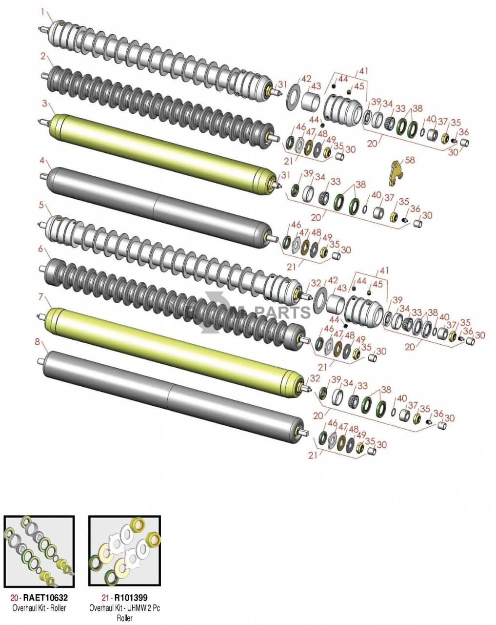 Replacement parts for John Deere 2653, 2653A & 2653B Rollers