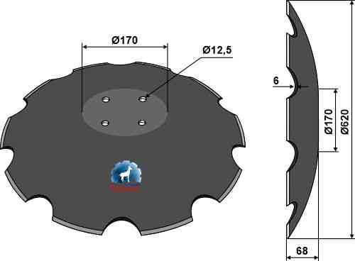 Notched disc with flat neck - Ø620 fitting for Köckerling 912032