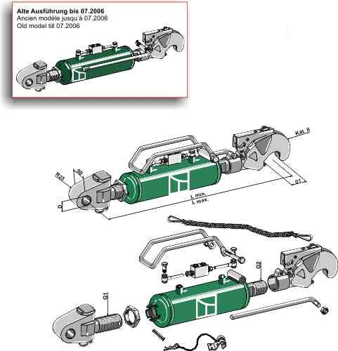 Hydraulischer Oberlenker mit Fanghaken und Gelenkkopf