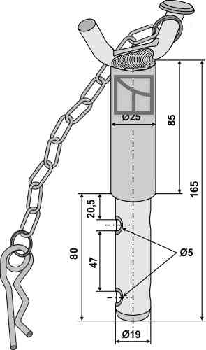 Double pin with handle, chain and spring pin Double pin with handle, chain and spring pin