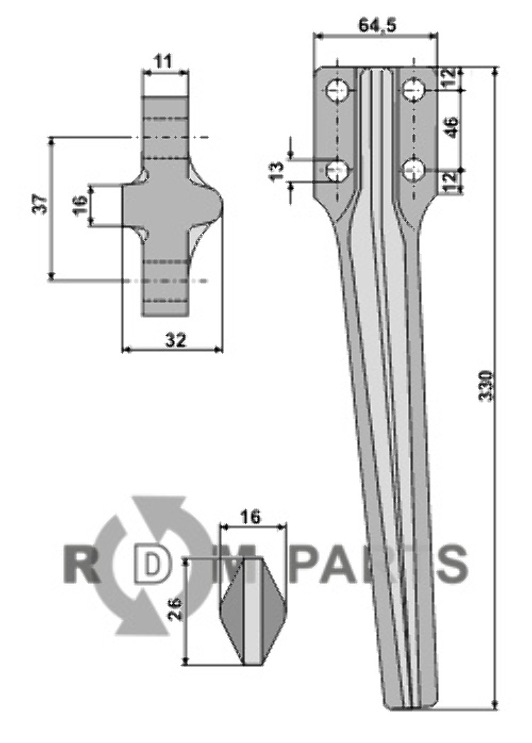 Tine for rotary harrows, left model fitting for Eberhardt 300333