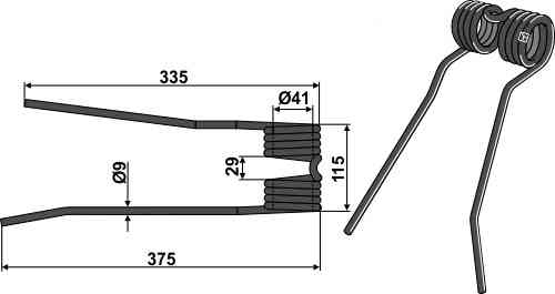 Hay tine - left model fitting for Fransgard 40247