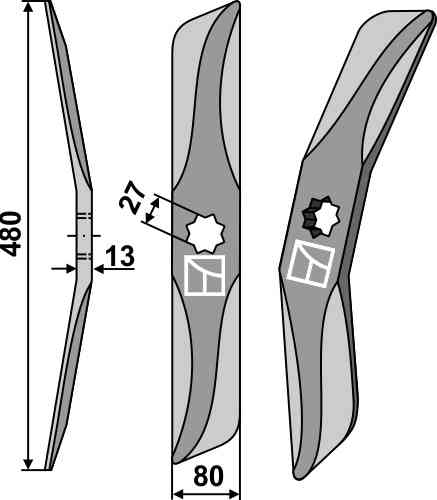 Rotary harrow-blade straight from boron steel, left