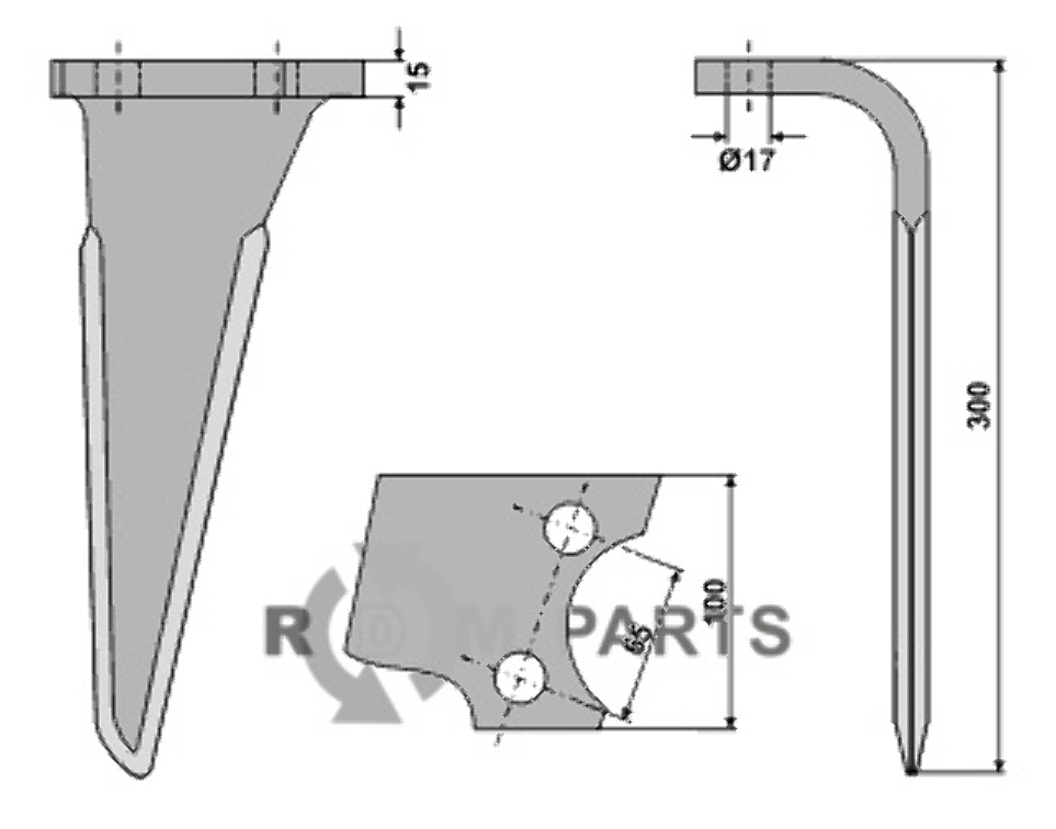 Tine for rotary harrows, right model