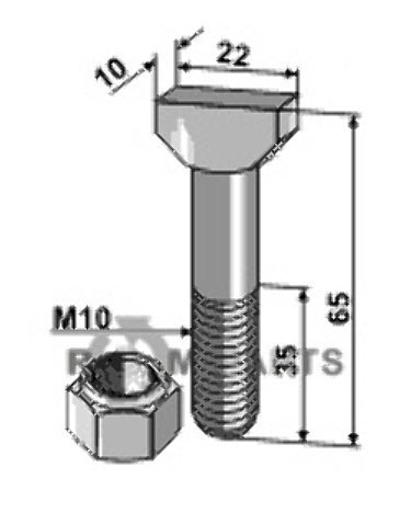 Hammer-head bolt 10x65 with self-locking nut 8.8 51-1065