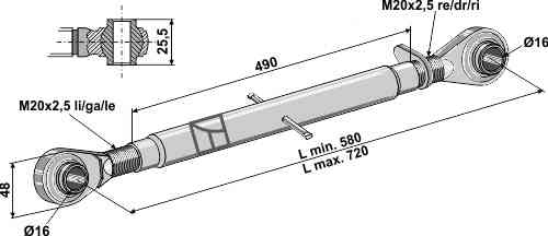 Top-links with hardened tie-rod M20x2,5