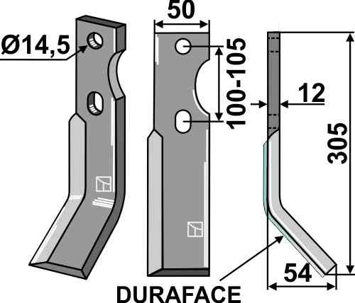 Rotary tine duraface, right model simo-01r-dura
