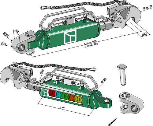 Hydraulischer Oberlenker mit Fanghaken und Gelenkkopf