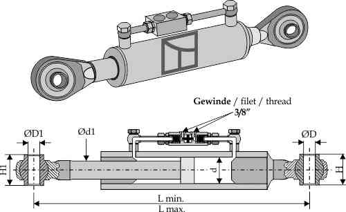 Hydraulic top-links with tie-rod