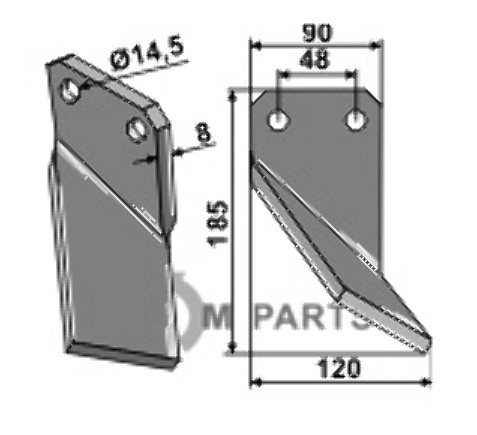 Rotary tine, right model fitting for Forigo-Roteritalia G3596100