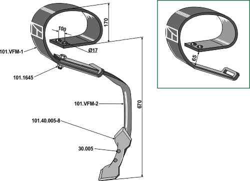 Spring tine Kongskilde-Vibroflex VFM fitting for Kongskilde 101155044