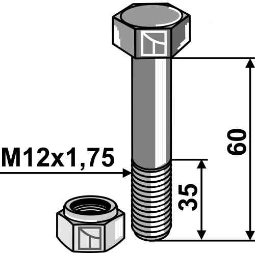 Bolt with self-locking nut - M12 - 8.8