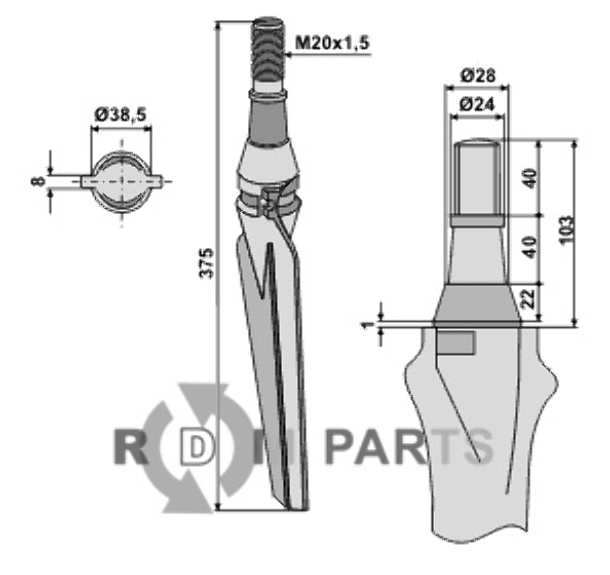 Tine for rotary harrows, right model fitting for Krone 4916710