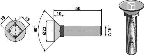 Plough bolt 7/16"x50