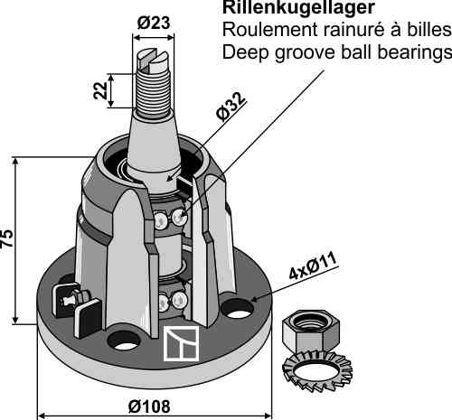 Bearing with thread M20