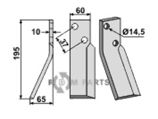 Rotary tine, left model fitting for Renter L.M.T. RTM-RTO