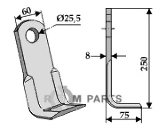 RDM Parts Vinklet klinge egnet til Claas 104.903.0