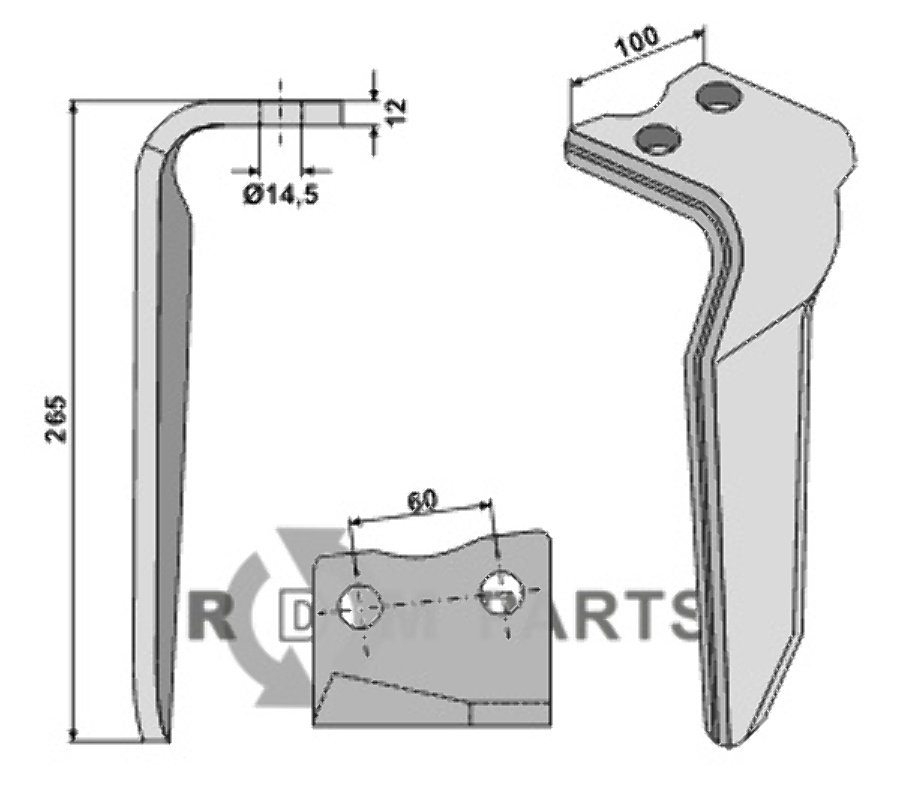 Tine for rotary harrows, right model fitting for Howard 182936