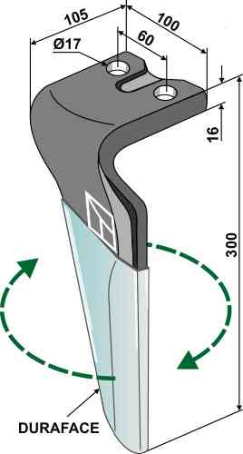 Tine for rotary harrows (duraface) - right model rh-112-r-dura