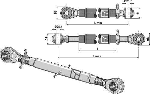 Top-links with hardened tie-rod M36 x 3