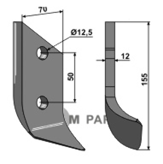 RDM Parts Mes voor grachtenfrees, rechts passend voor Dondi 607041