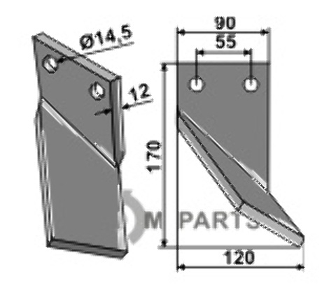 Rotary tine, right model fitting for Ortiflor 344002