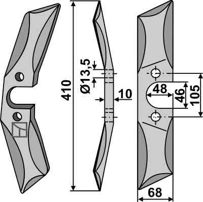 Rotary harrow-blade straight from boron steel, left