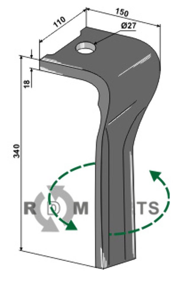 Tine for rotary harrows, left model fitting for Landsberg 873.40.220.1