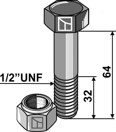 Bolt 1/2''unfx64 - 8.8 m. låsemøtrik 63-1264