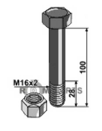Schraube mit sicherungsmutter - m16 x 2 - 10.9 63-16101