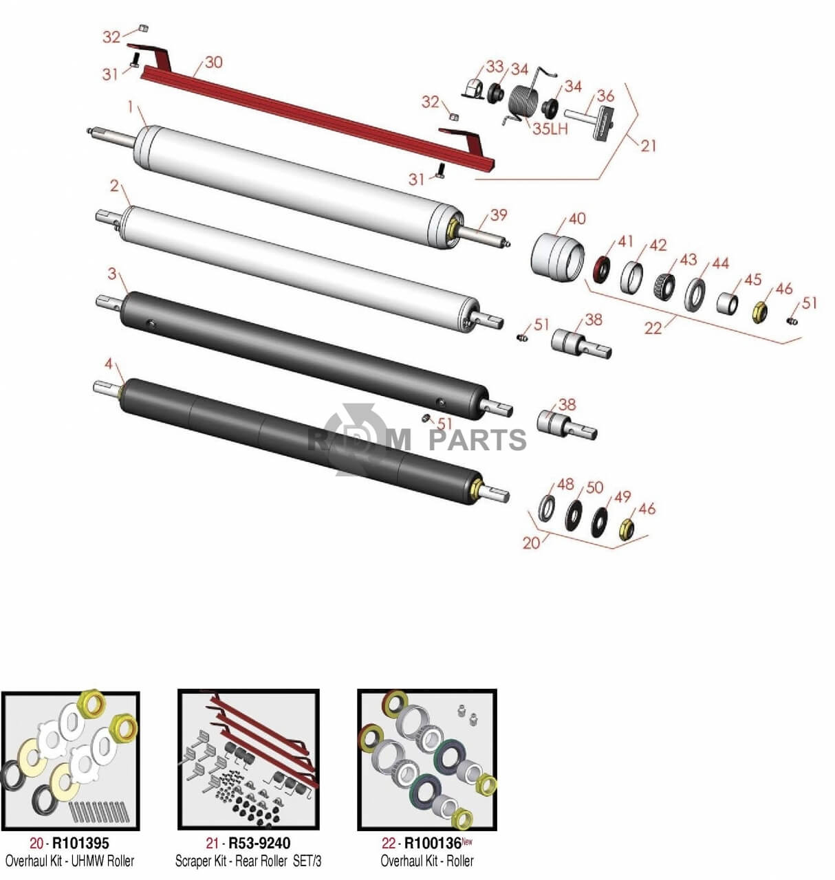 Replacement parts for Rear Rollers SPA Model 04460 04465 04468 & 04478