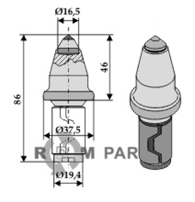 Round attrack tick for street trencher with hardmetal 635-0038