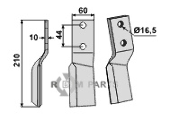 Rotary tine, left model fitting for Breviglieri 50175S