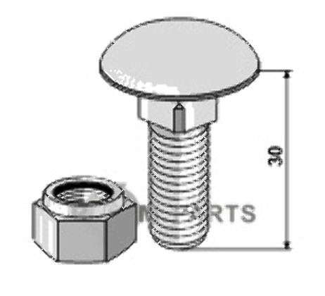 Saucer-head screw M12x1,75x30 - 8.8 with self-locking nut