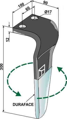Tine for rotary harrows (duraface) - left model rh-52-del-dura