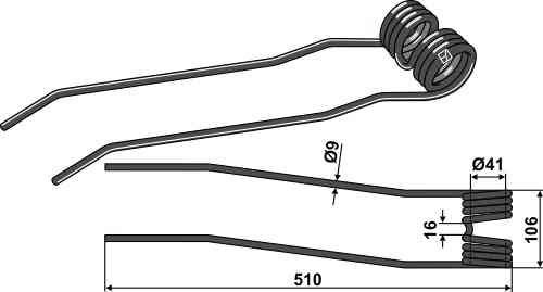 Hay tine - left model fitting for Fransgard 42629