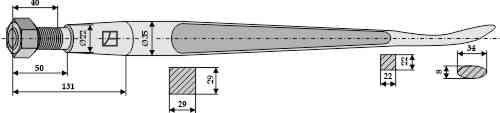 Spoon-shaped tine 1400 fitting for Kverneland 221158