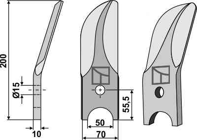 Divided rotary harrow-blade from boron steel, right fitting for Doublet-Record 99000 131