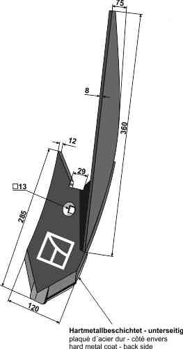 Lateral cultivator point - right fitting for Lemken Karat 3374444